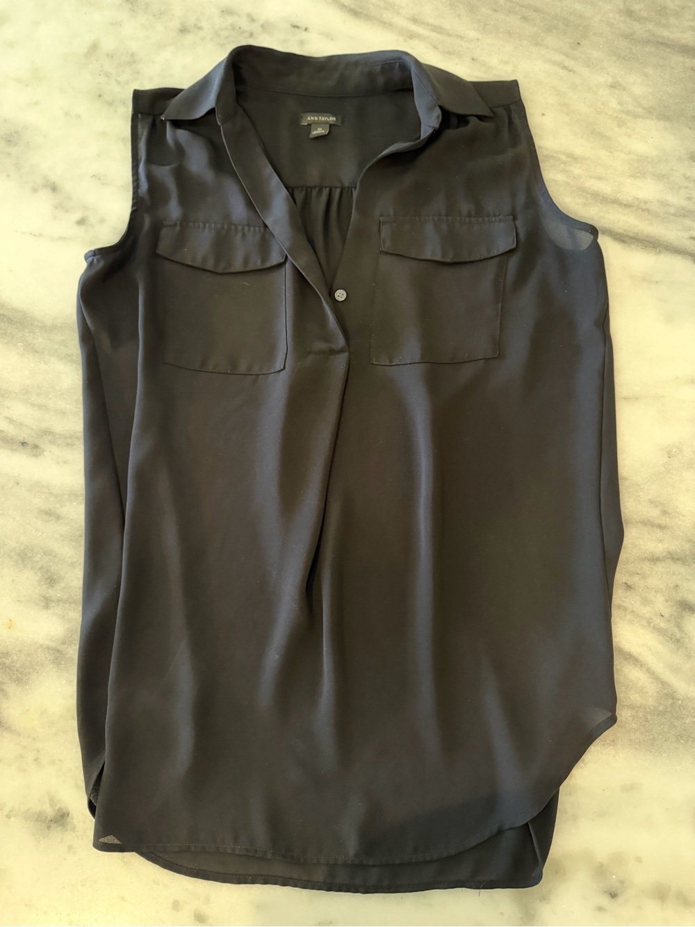 Ann Taylor Black Sleeveless Split-Neck Utility Cami